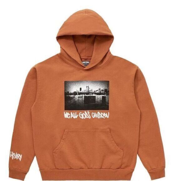 Hstry by NAS Tops - NWT HSTRY by NAS Brown Graphic Hoodie Sweatshirt “We All God’s Children” Size 2X